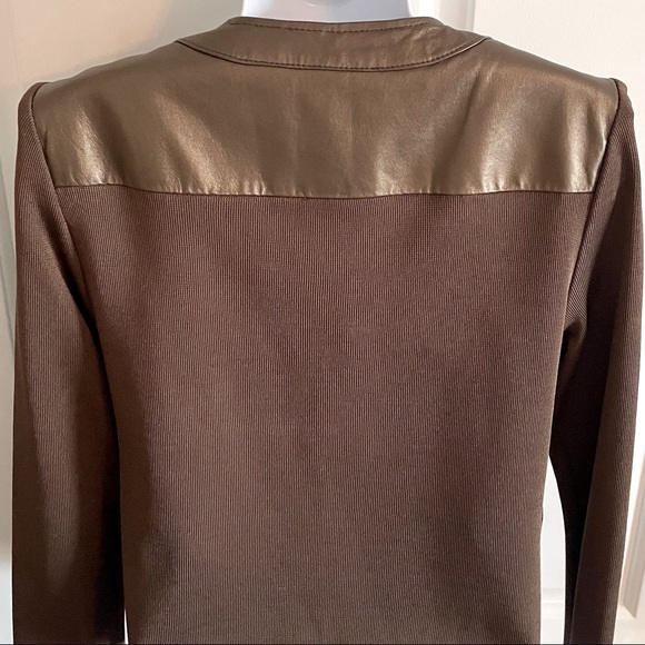 Peter Nygard Bronze Leather & Knit Zip Front Jacket w/ Zipper Pockets - Picture 7 of 11